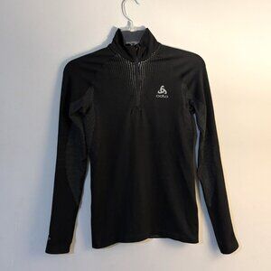 Odlo Womens Black HalfZip Long Sleeve Pullover Athletic Workout Gym Shirt Top